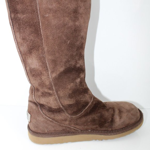 UGG Boots Big Kids Tall Brown Hayden Sheepskin Lining Rainbow Zipper ~5~ 5654 - Picture 5 of 15